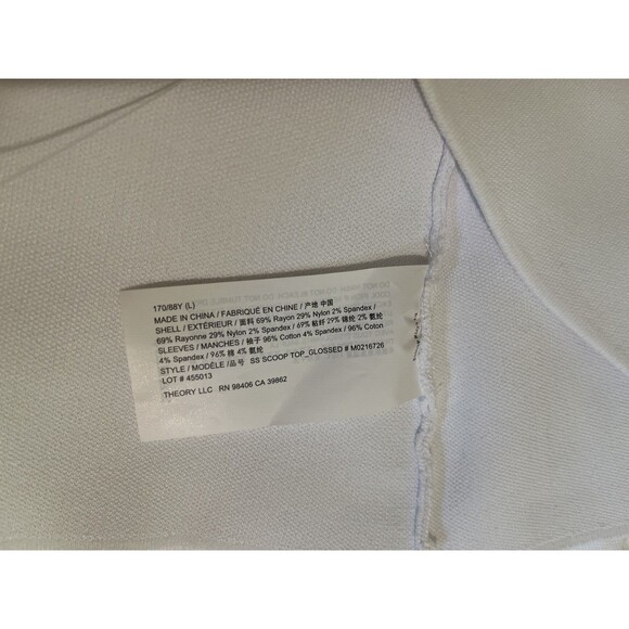 Theory women Glossed Scoop Neck Knit Top size Large White Puff Short Sleeve $345 - Picture 8 of 9